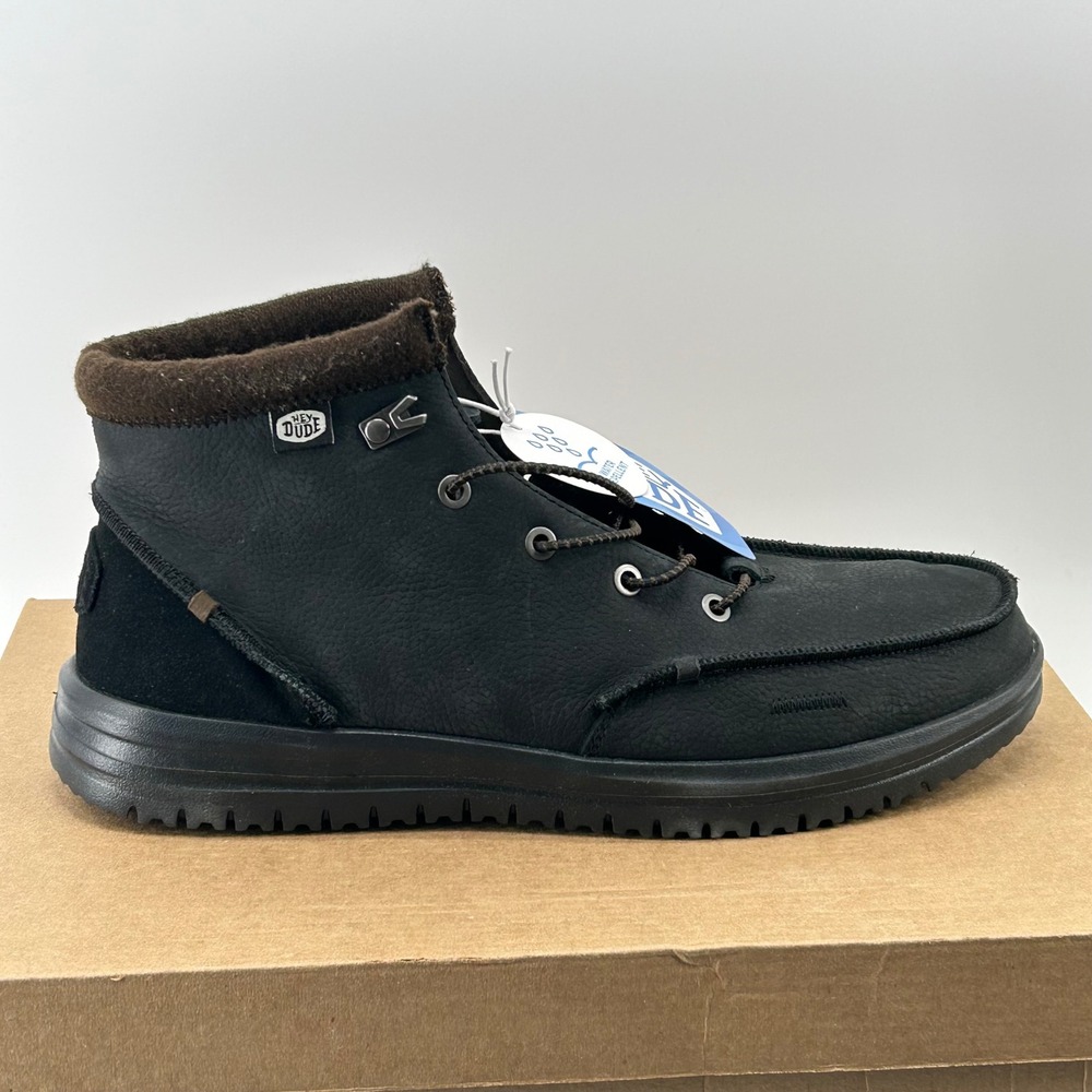 Hey Dude Bradley Boot Leather Men Size 13 Black Water Repellent New 40189-001